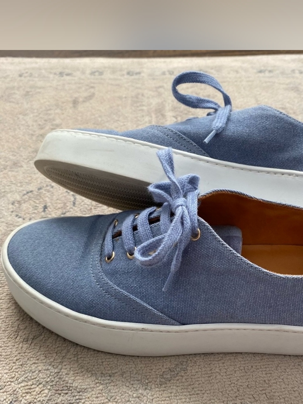 Women's Light Blue Canvas Platform Lace-Up Sneakers